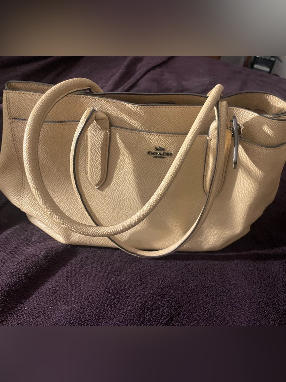 Coach Cream Pebbled Leather Shoulder Tote